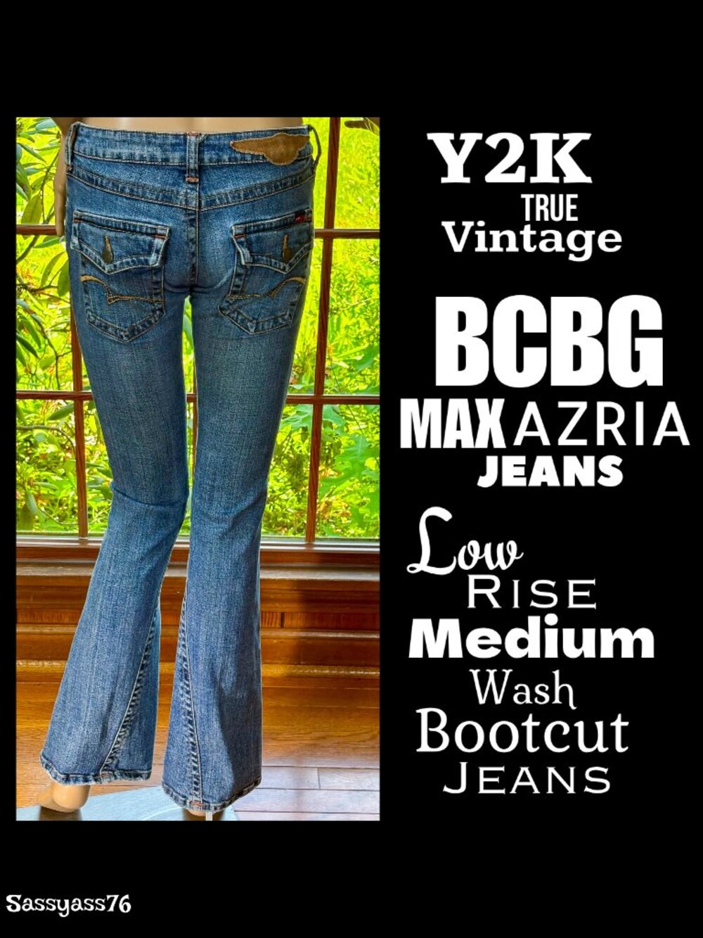 🆕VTG▪️BCBG MAXAZRIA▪️Y2K Low Rise Medium Wash Zipper Fly Boot Cut Blue Jeans